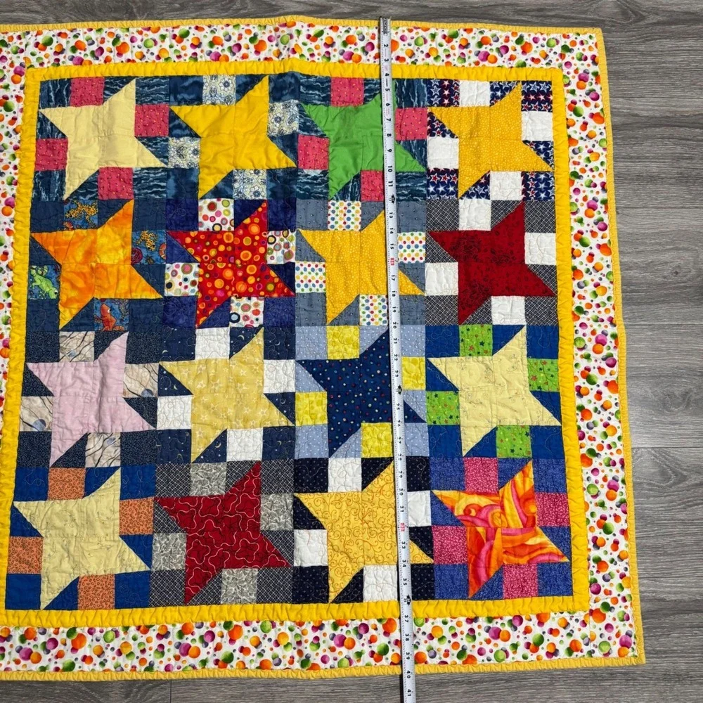 Kids Patchwork Star Quilt Multi Color‎ Nautical Reverse 40x40 Boho Cottagecore